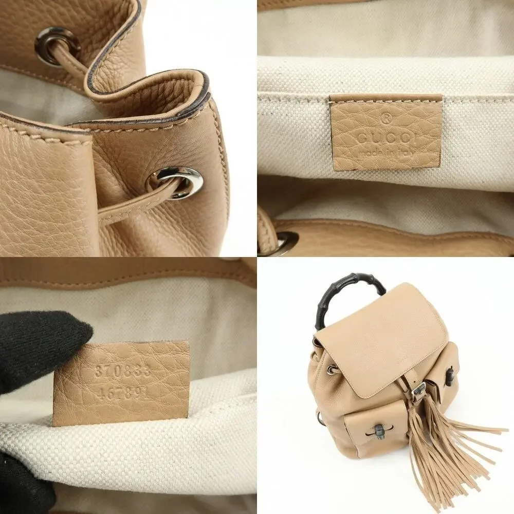 Gucci Bamboo Tassel Calfskin Backpack Beige
